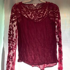 Burgundy lace long sleeve blouse